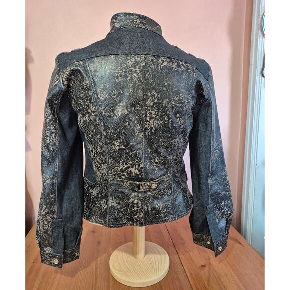 H&D Classic Leather Moto Jacket‎ leather and denim destressed look womens large - Picture 3 of 6
